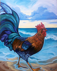 rooster painting, kauai rooster, hawaii painting, kauai rooster painting, hawaii rooster painting