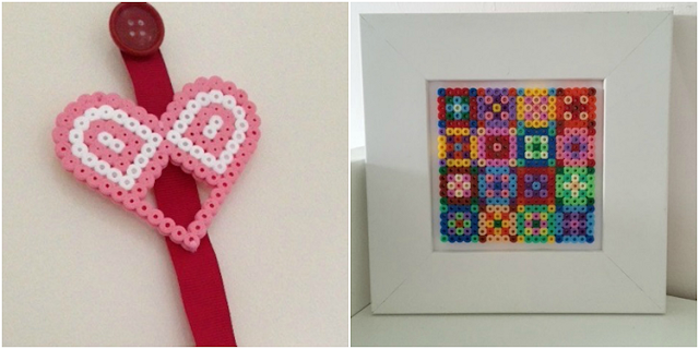 Hama bead heart and quilt style picture