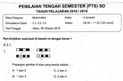 Download soal UTS atau soal penilaian tengah semester  Soal Ulangan PTS Matematika Kelas 4 Semester 1
