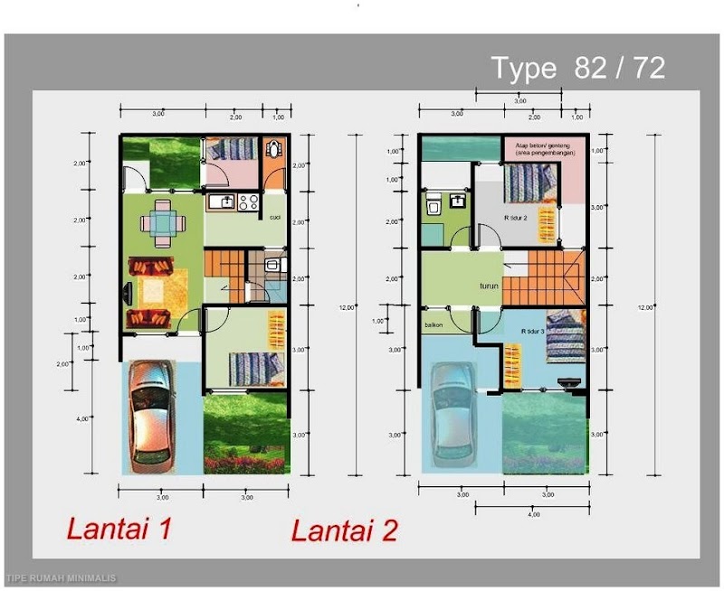 Konsep Terkini 10+ Denah Rumah Minimalis 2 Lantai Type 36/72