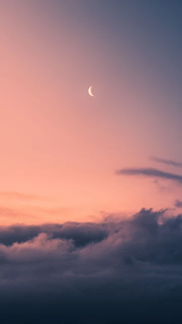 Céu, Lua, Nuvens, Entardecer