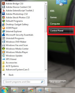 Start menu - Control Panel 