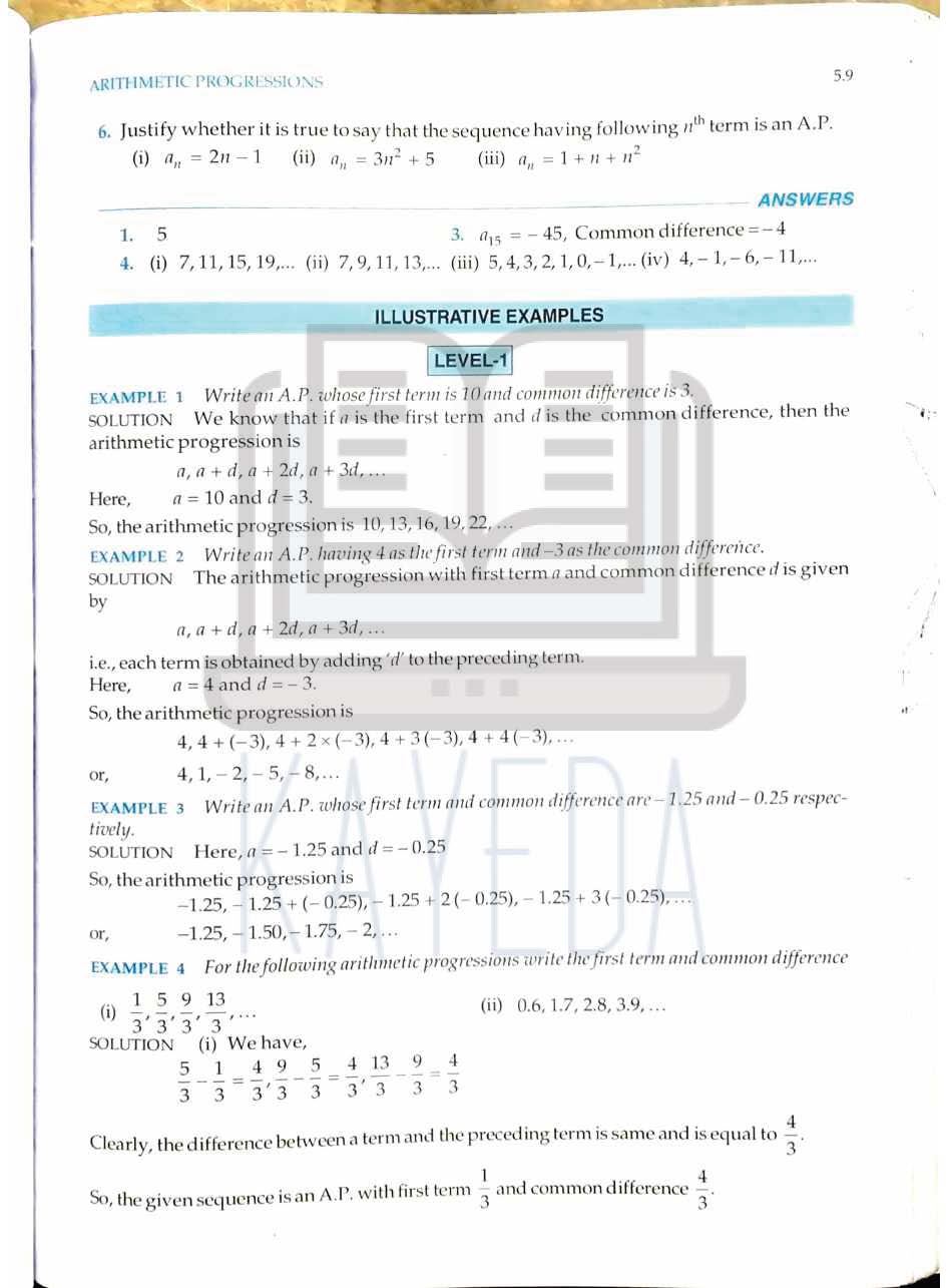 RD Sharma Class 10 Mathematics | Chapter5: Arithmetic Progressions