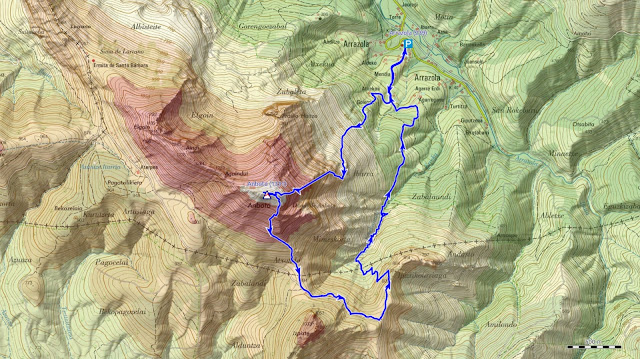 Mapa de la ruta Anboto Arista NE Mari Ezkilar