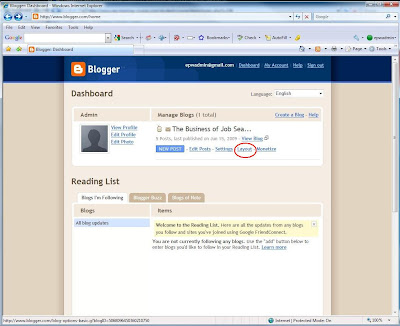 Blogger Dashboard targeting the Layout tab.