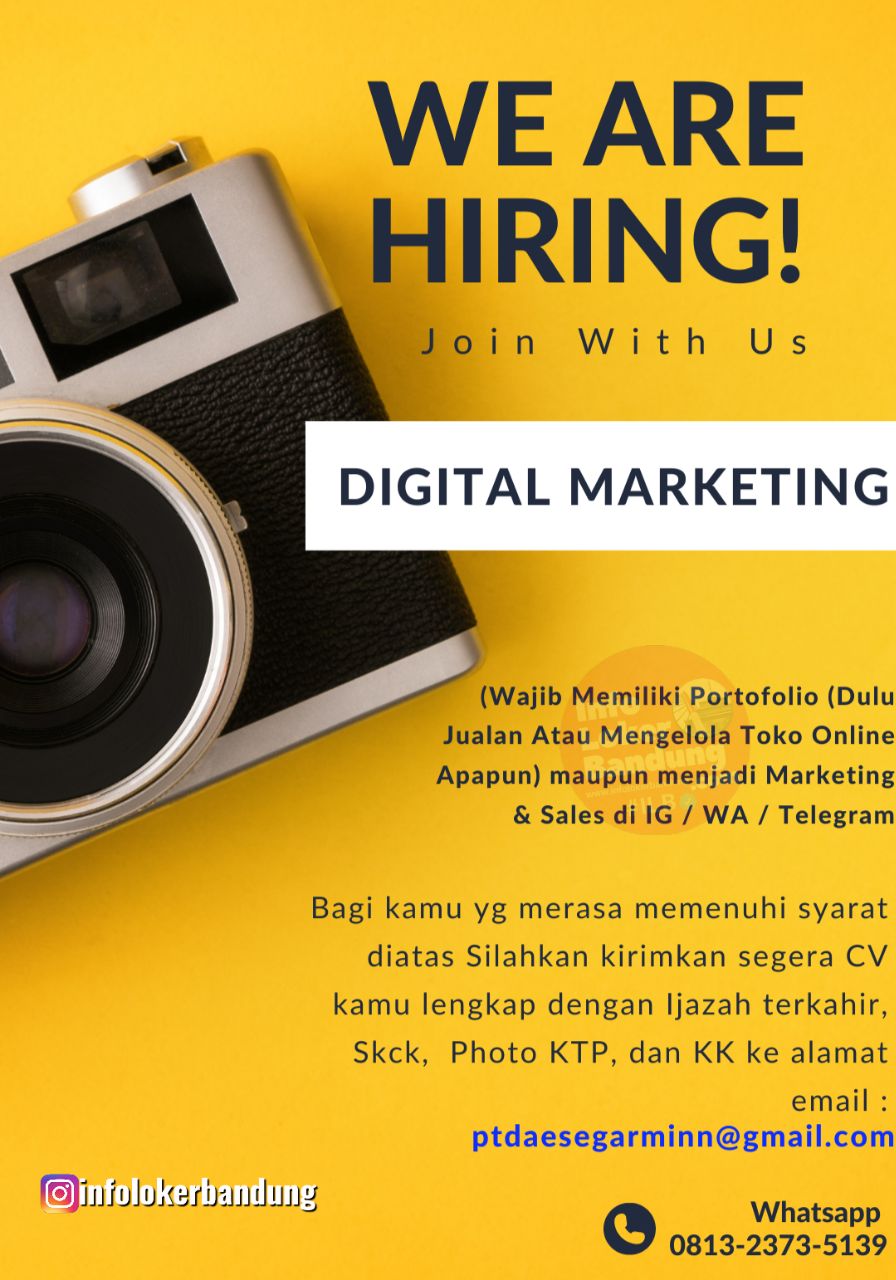 Lowongan Kerja Digital Marketing PT. Daese Garmin Bandung Agustus 2022