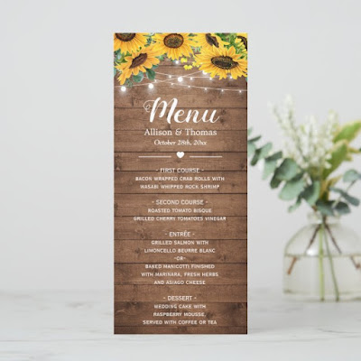  Rustic Sunflowers String Lights Wedding Menu