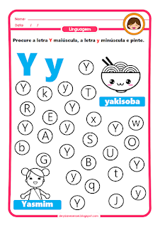 LETRA Y: Atividades de alfabeto para homeschooling. atividade letra bastão maiúscula para imprimir