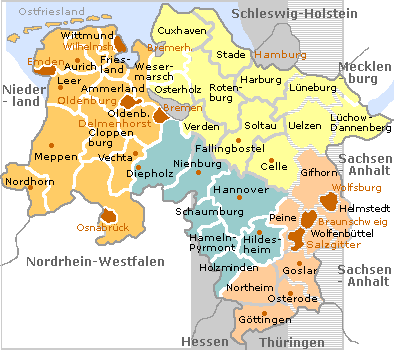 Niedersachsen Mapa de Político