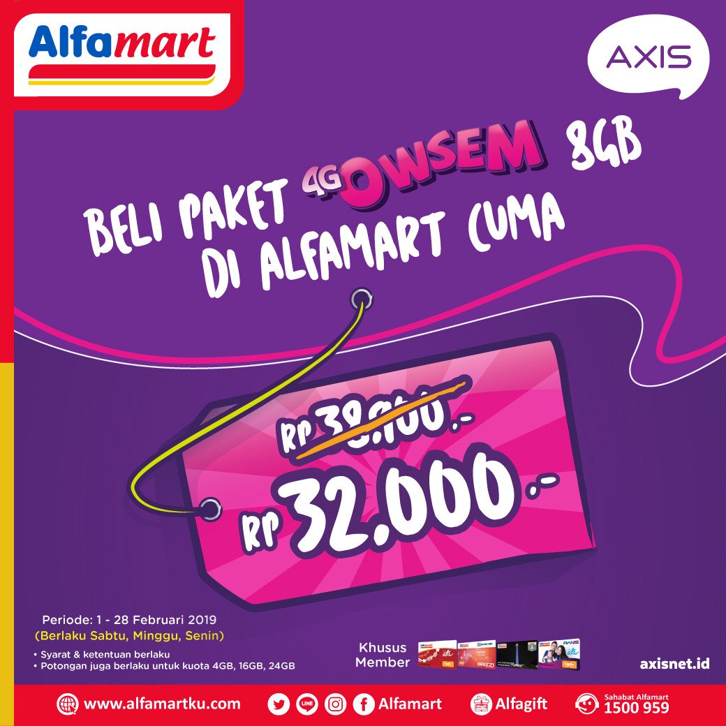 #Alfamart - #Promo Paket Axis Owsem 8GB Hanya 32Ribu (s.d 28 Feb 2019)