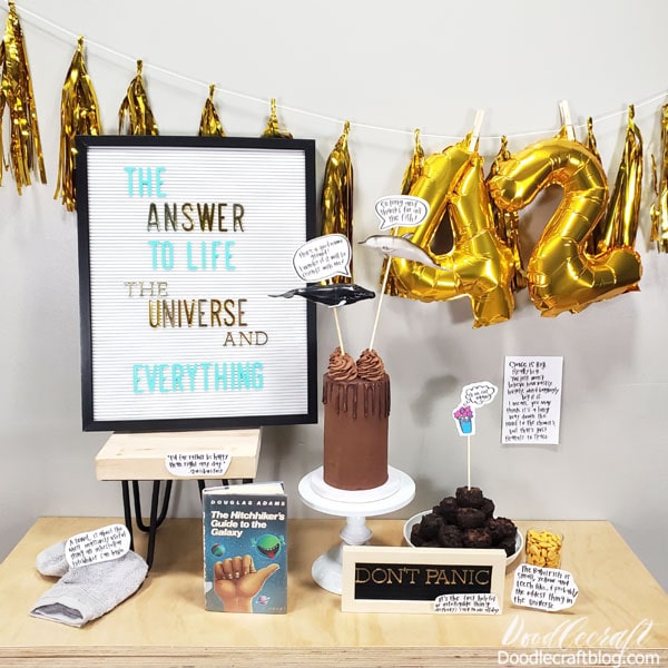 The Hitchhiker's Guide to the Galaxy Party!  Today is my birthday--My 42nd birthday as a matter of fact!   I just had to take advantage of my age, since it is the answer to life, the universe and everything.   This quick party is easy to just throw together with free printables and simple supplies for a meaningful birthday to celebrate the ultimate age, forty-two.