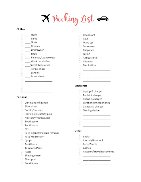 Print out a copy for each member in your family to help everyone get packed up for your next trip!