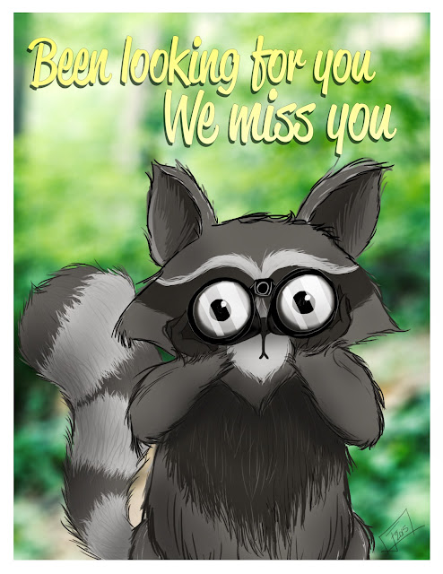 Raccoon Misses You - Postcard - JFleming 2015