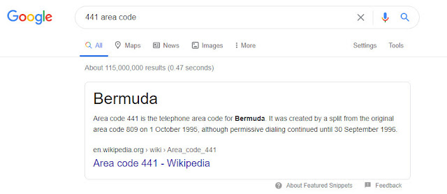 Area code look up on Google