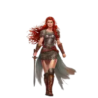 Boudica, the warrior queen of the Iceni, marches wielding her sword.