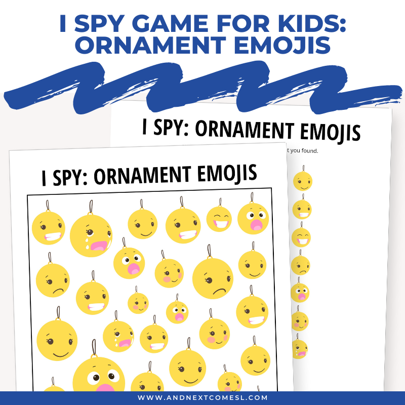 Printable Christmas ornament emojis I spy game for kids