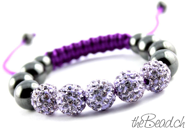 Shamballa Perlenarmband in Violett mit Hämatit