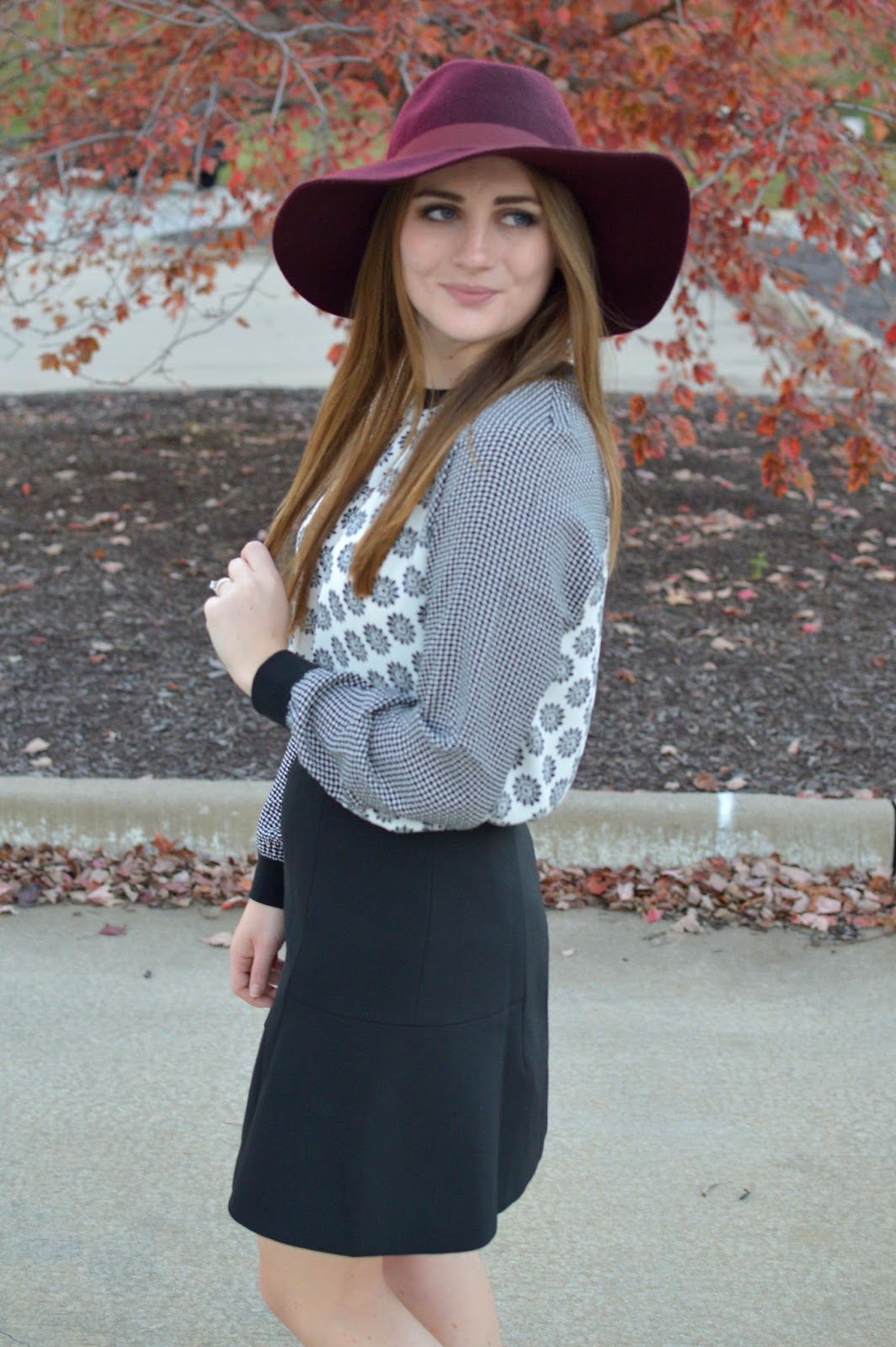 burgundy floppy hat outfit ideas
