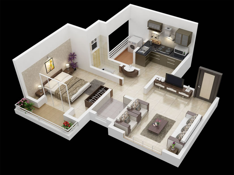 Desain Rumah Minimalis / Apartement 1 Kamar Tidur  Design 