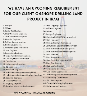 We have an upcoming requirement for our client onshore Drilling land project in Iraq 