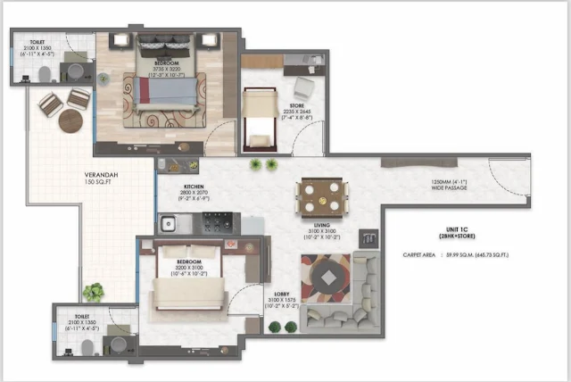 Ganga Tathastu 35 Unit 1C Floor Plan