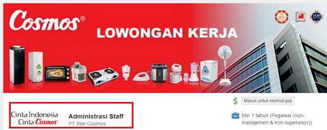 Dibutuhkan Lowongan kerja SMK / D3 untuk Adminsitrasi Staff di PT Star Cosmos Tangerang Batu Ceper