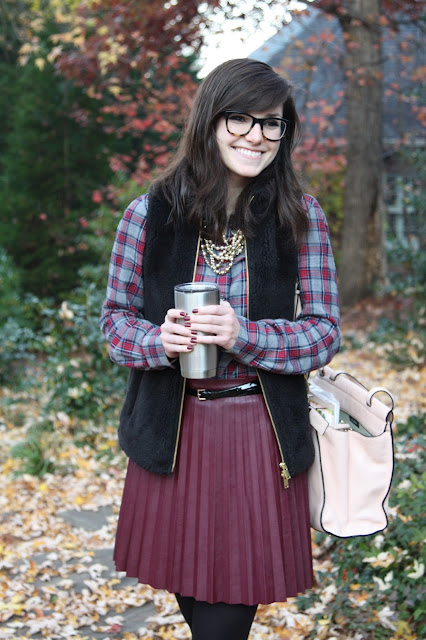 plaid, fur, leather, pink, burgundy