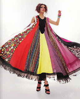 colorful paneled frock with choridar