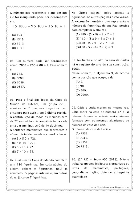 SIMULADO DE MATEMÁTICA 4º E 5º ANO – DESCRITOR 16