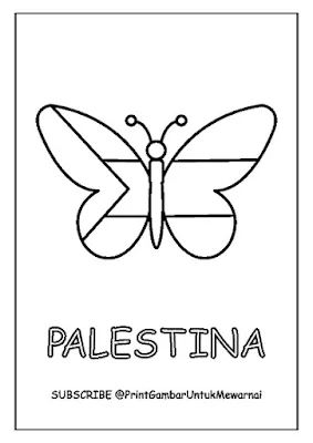Gambar Mewarnai Bendera Palestina PDF Bentuk Kupu-kupu 1