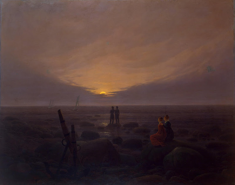 Moonrise over the Sea by Caspar David Friedrich - Landscape Paintings from Hermitage Museum