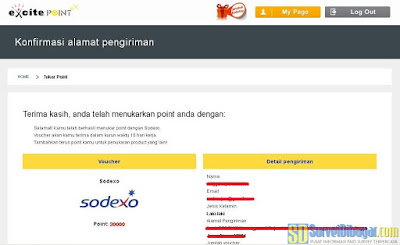 Konfirmasi alamat pengiriman voucher belanjad Sodexo Gift Pass dari Excite Point | SurveiDibayar.com