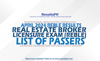 FULL RESULTS: April 2024 Real Estate Broker Licensure Exam (REBLE) List of Passers