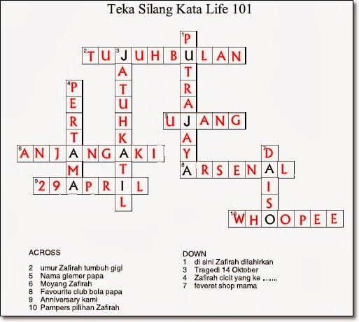 Jawapan Teka Silang Kata!!  Life 101