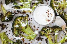 Spicy Roasted Broccoli with Lemon Goat Cheese Drizzle