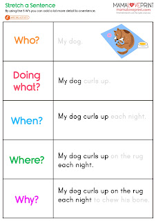 Mama Love Print 自製工作紙 - 學習擴充英文句子工作紙 延伸句子練習 Stretch a Sentence English Worksheets Printable Freebies Activities Daily