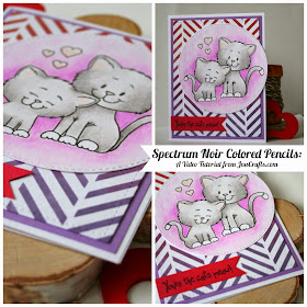 Cat Valentine Card by Jess Moyer with Spectrum Noir Colored Pencils Stencils and Gerda Steiner Digital Stamp