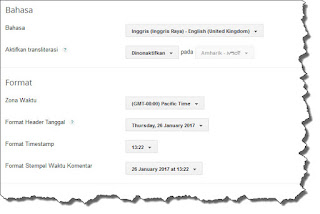 seting bahasa dan pemformatan di blogspot