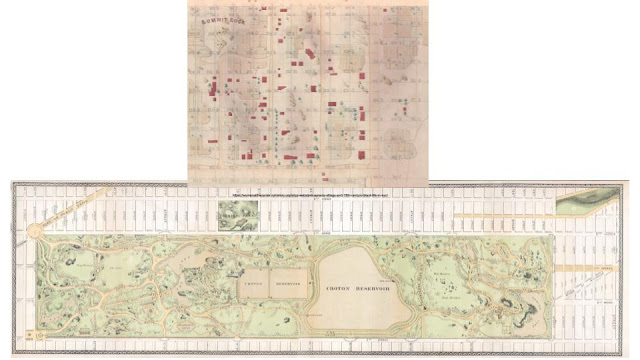 top image of Seneca Village settlement and bottom image of Central Park greensward plan