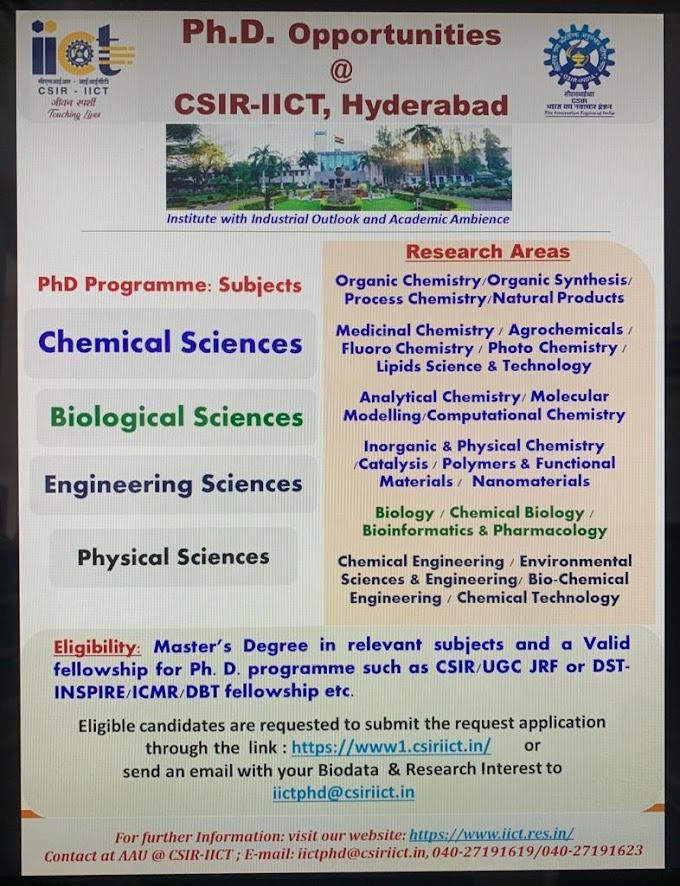 PhD Opportunies @ IICT Hyderabad in Biological Sciences 