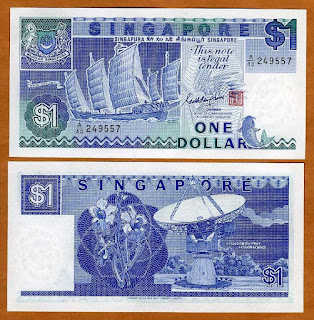 S3 SINGAPORE 1 DOLLAR OLD ISSUE UNC 1987 (P-18a)