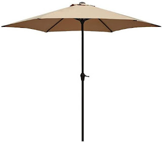 Le Papillon 9 ft Outdoor Patio Umbrella Aluminum Table Market Umbrella 6 Ribs Crank Lift Push Button Tilt, Beige