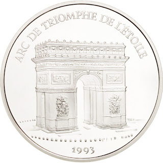 France 100 Francs 15 Ecus Silver Coin 1993 Triumphal Arch - Arc de Triomphe