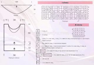 Летний пуловер с ажурными рукавами и каймой крючок схема