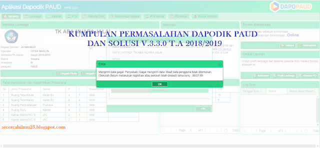 Kumpulan Permasalahan dan Solusi Dapodik PAUD v.3.3.0 T.A 2018/2019