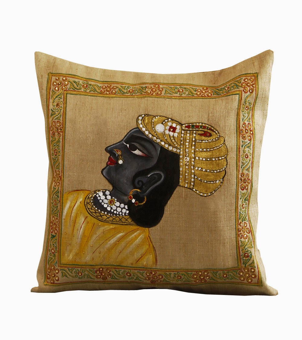 Maharaja Beige Silk Hand Painted Cushion Covers 