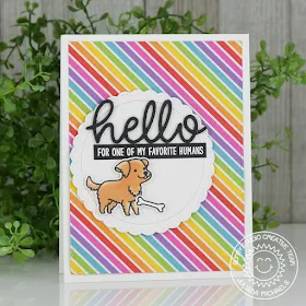 Sunny Studio Stamps: Devoted Doggies Fancy Frames Rainbow Background Hello Card by Juliana Michaels