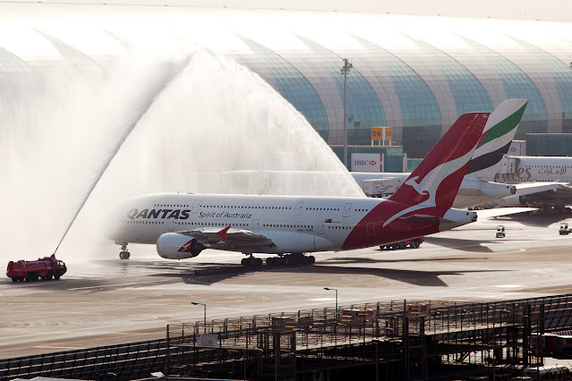 Qantas Airbus A380-800 Water Salute