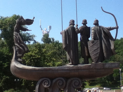 Monument dedicated to the founders of Kiev, with Mother,Motherland