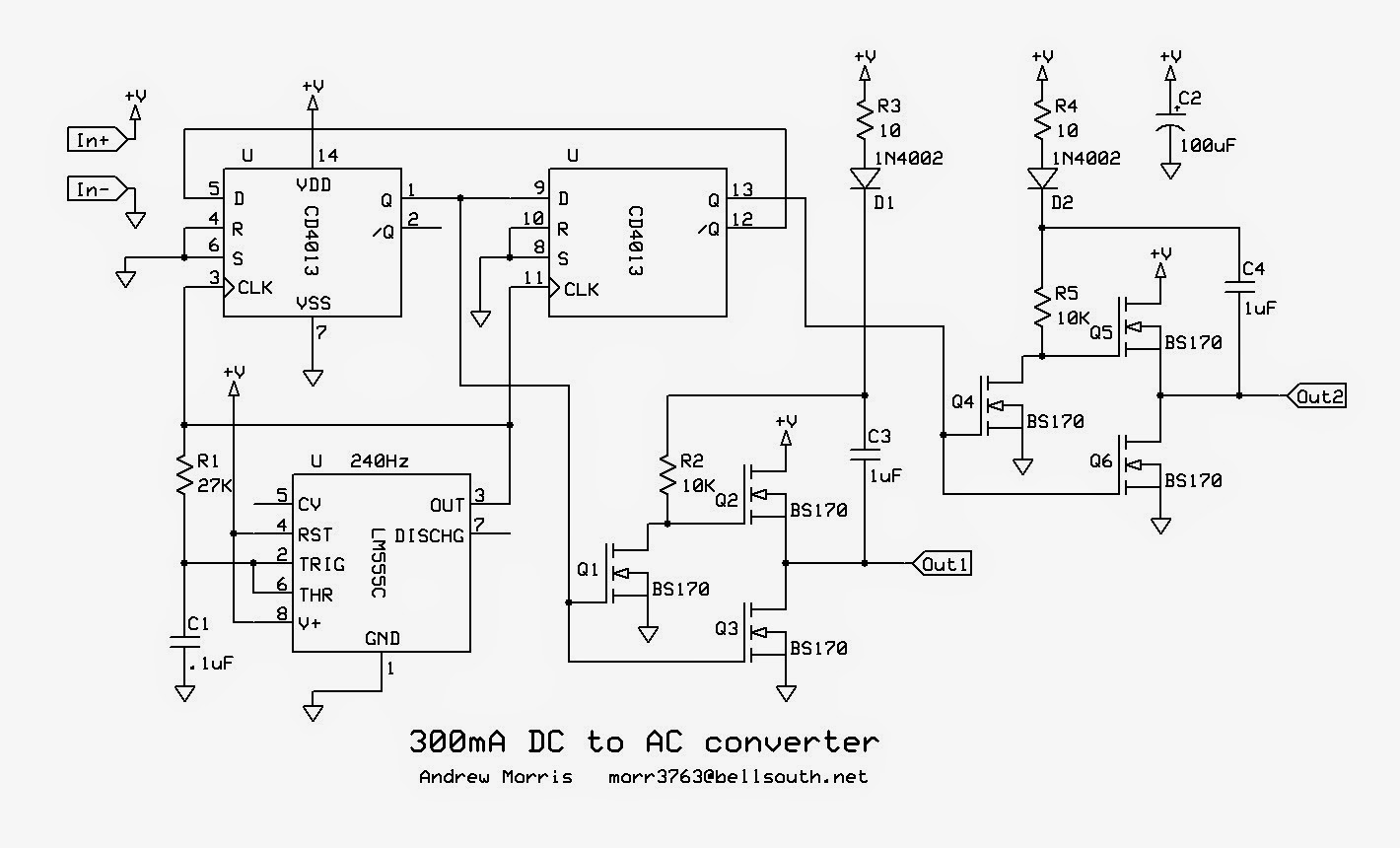 Simple 300mA DC to AC converter Circuit Diagram